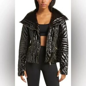 Blanc‎ Noir Womens Quilted Panel Motorcycle DOWN Jacket Medium $179 NEW